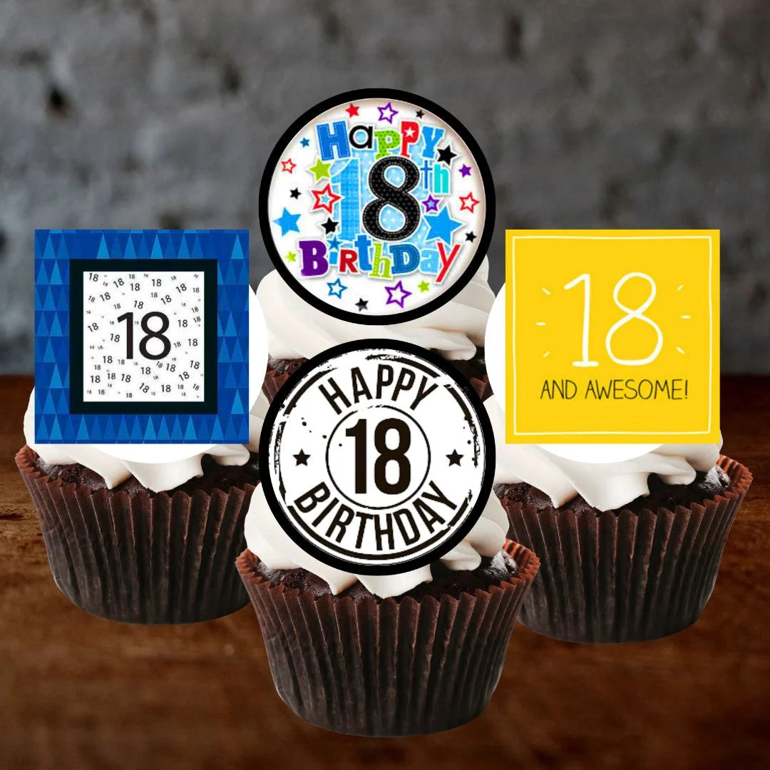 18th Birthday Boy Edible Cupcake Toppers
