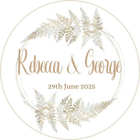 Gold Wreath Design Wedding Cupcake Toppers with personalised name and date
