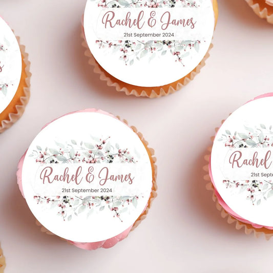pink berry botanical design Personalised Wedding Cake Toppers with custom name and date