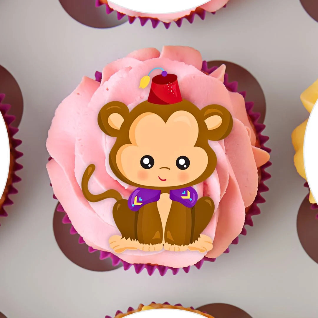 Aladdin Theme Edible Cupcake Topper on a pink frosted cupcake