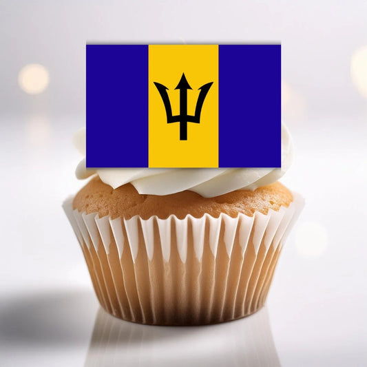 Barbados Flag Edible Cupcake Topper on a cupcake with white frosting