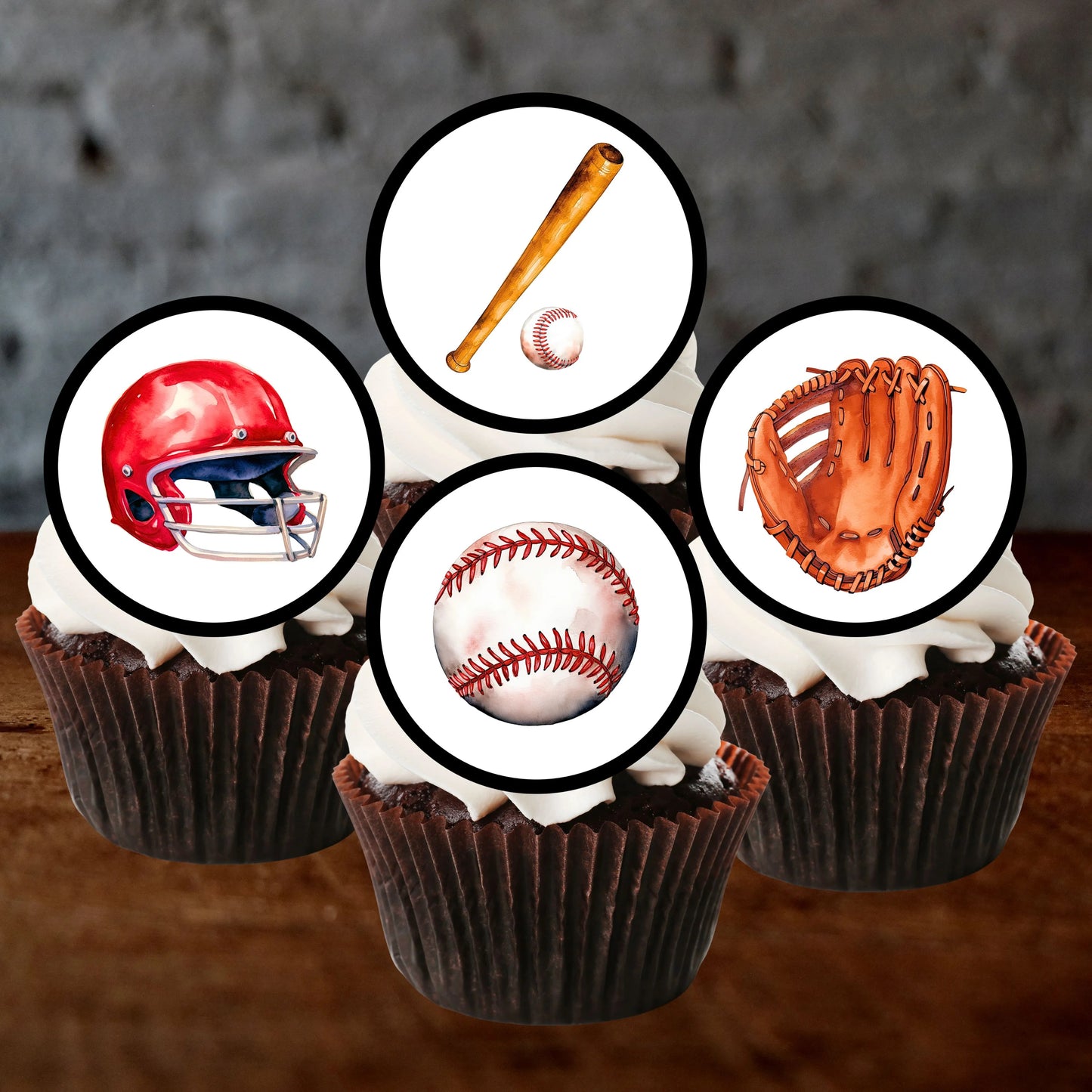 Baseball Party Edible Cupcake Toppers