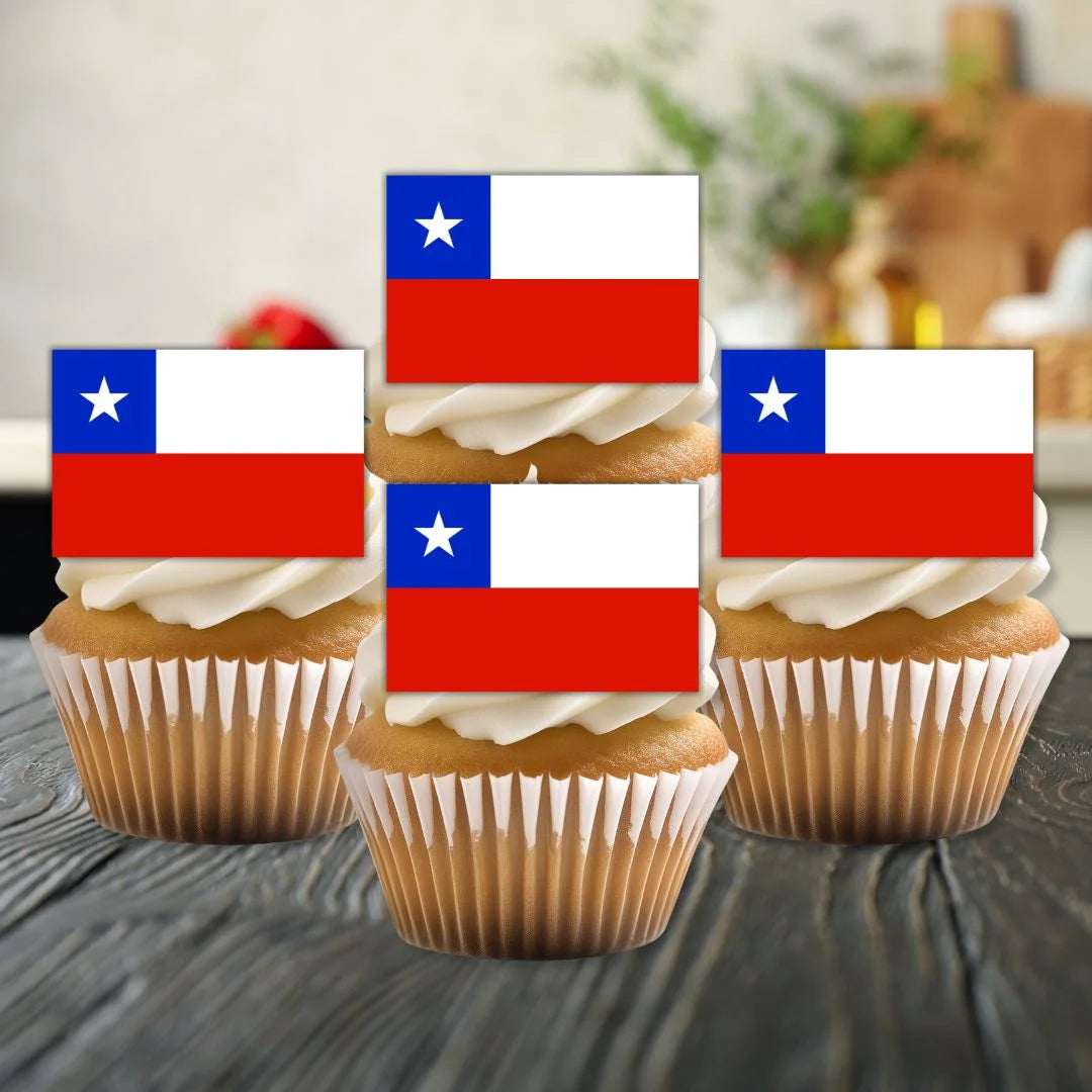 Chile Flag Edible Cupcake Toppers on white cupcake toppers