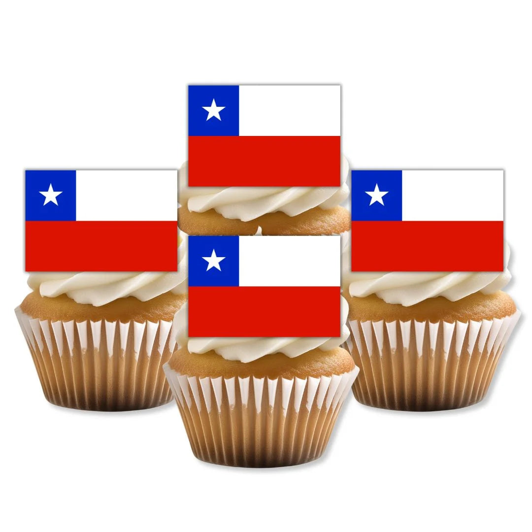 Chile Flag Edible Cupcake Toppers on white cupcake toppers