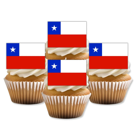 Chile Flag Edible Cupcake Toppers on white cupcake toppers