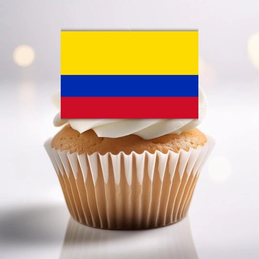 Columbia Flag Edible Cupcake Toppers on a cupcake with white frosting