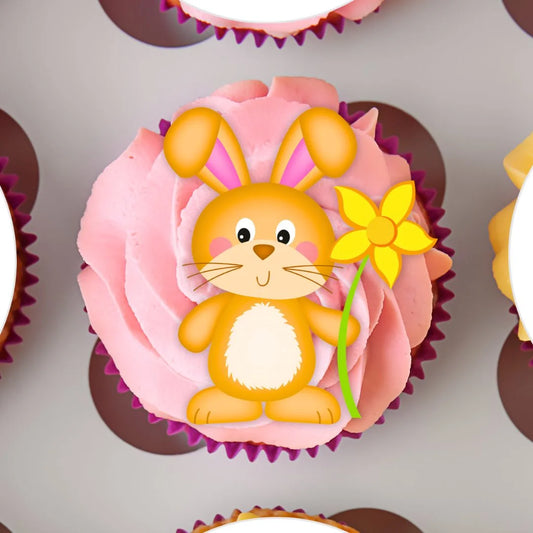 Cute Easter Mix Edible Cupcake Toppers on chocolate cupcakes with white frosting