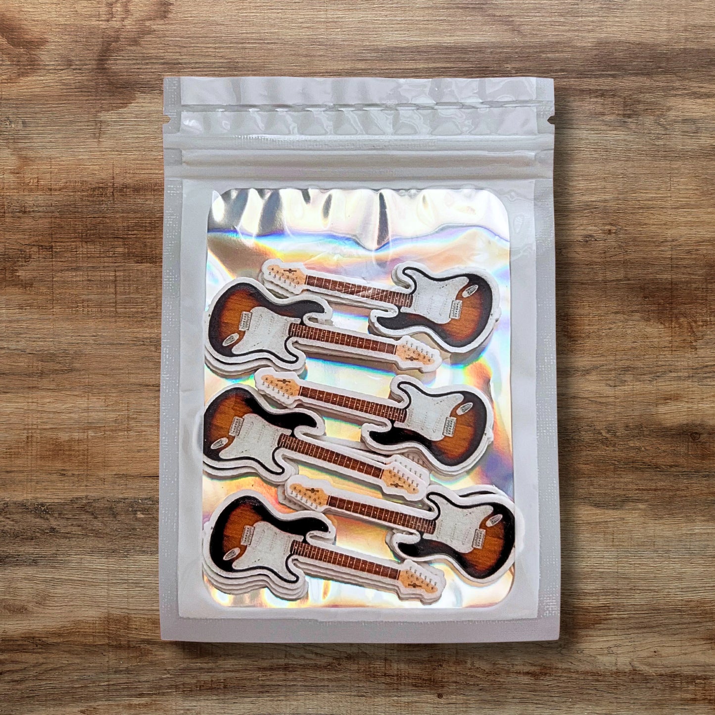 Electric Guitar Edible Cupcake Toppers in packaging