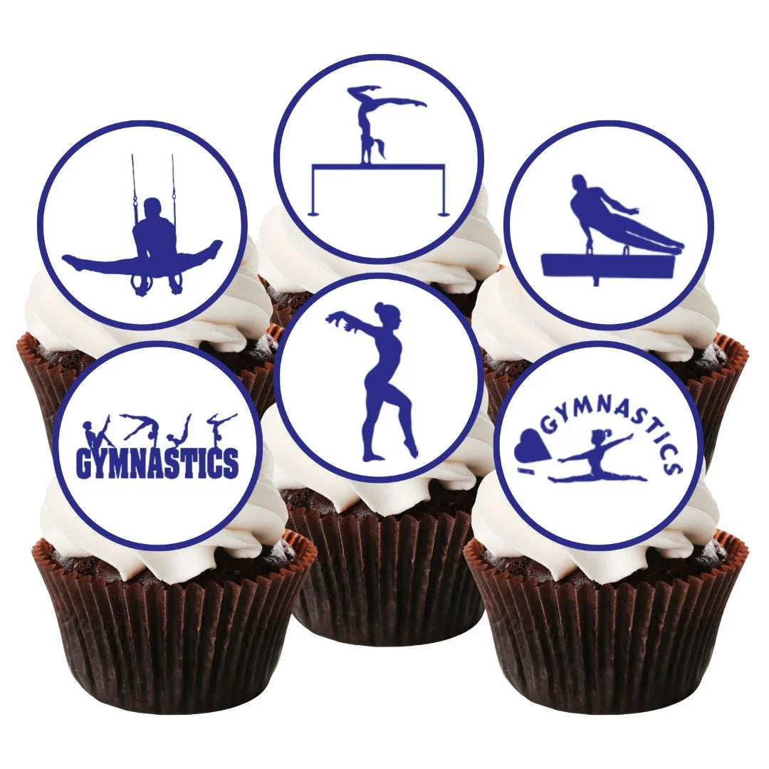 blue Gymnastics Themed Edible Cupcake Toppers