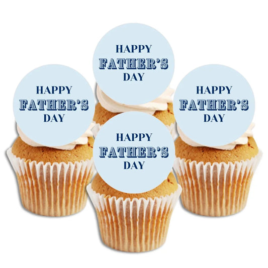 Happy Father's Day Edible Cupcake Toppers on white frosted cupcakes