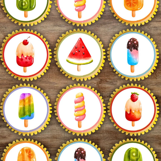 Ice Lolly Edible Cupcake Toppers on frosted cupcakes