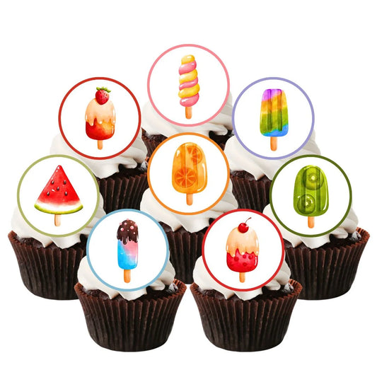 Ice Lolly Edible Cupcake Toppers on frosted cupcakes