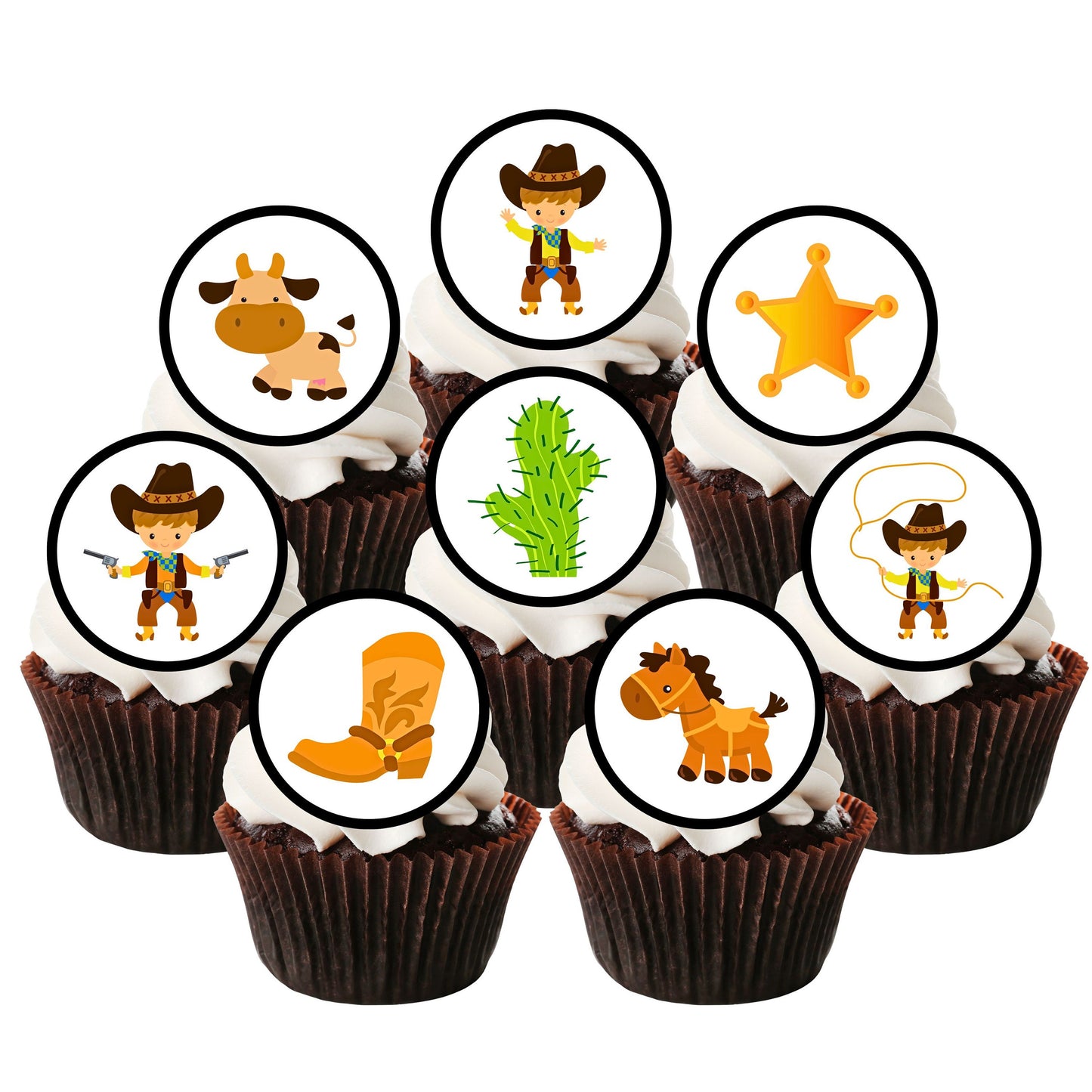 Cowboy Theme Edible Cupcake Toppers