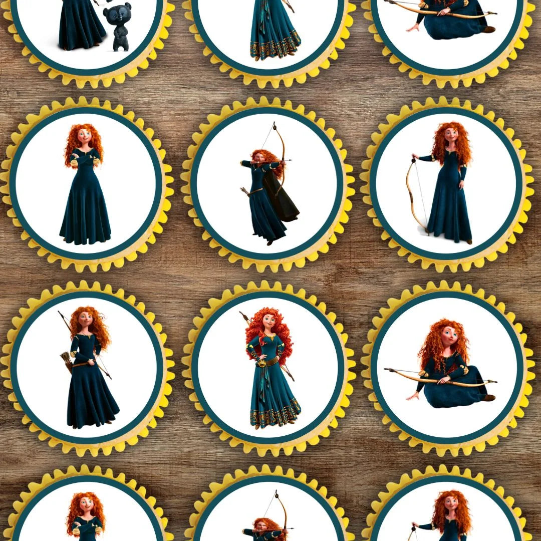 Princess Merida Edible Cupcake Toppers on chocolate cupcakes with white frosting