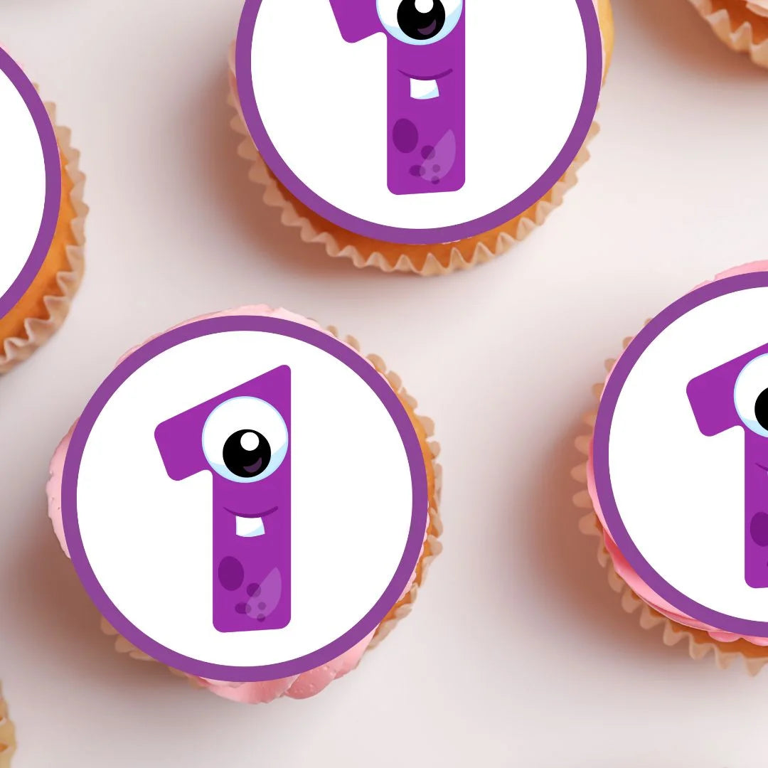 cute 1st Birthday Monster Theme Edible Cupcake Toppers