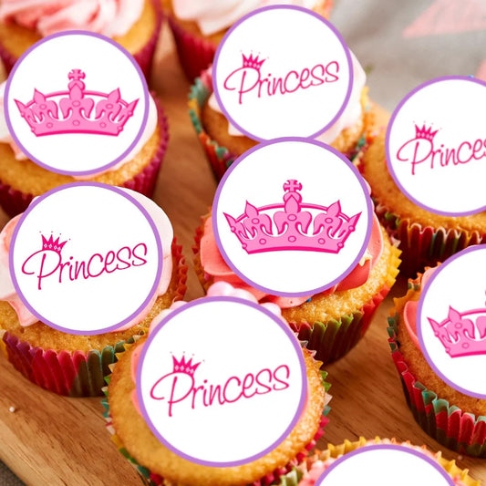 Princess Tiara Edible Cupcake Toppers on frosted cakes