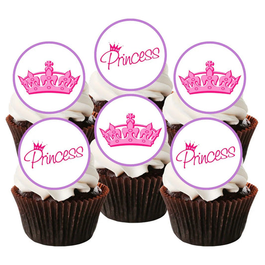 Princess Tiara Edible Cupcake Toppers on frosted cupcakes