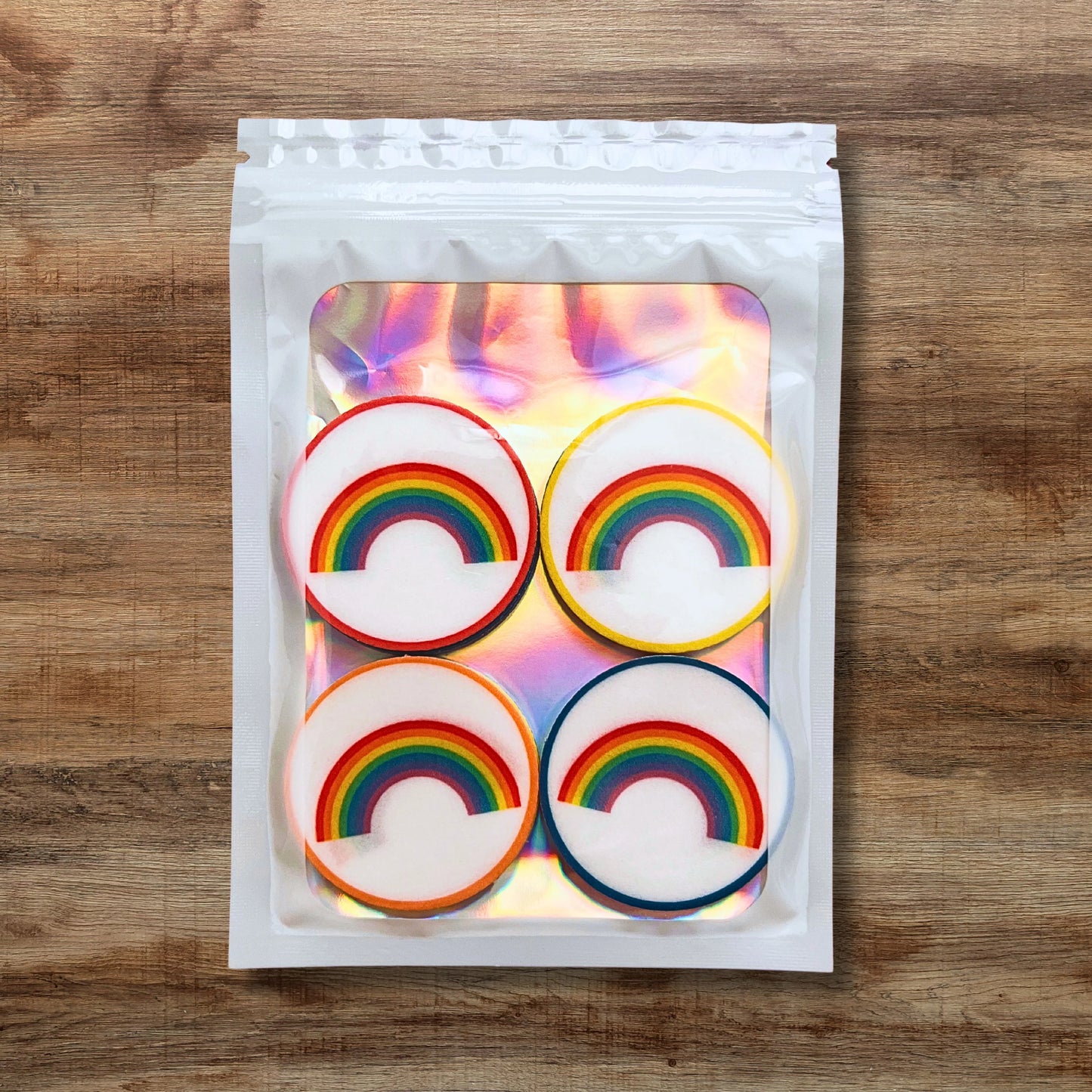Rainbow Edible Cupcake Toppers in white packaging