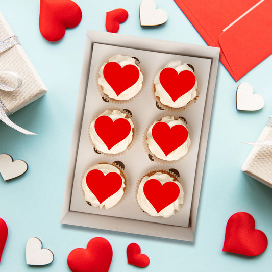 Red Love Heart Edible Cupcake Toppers on chocolate cupcakes