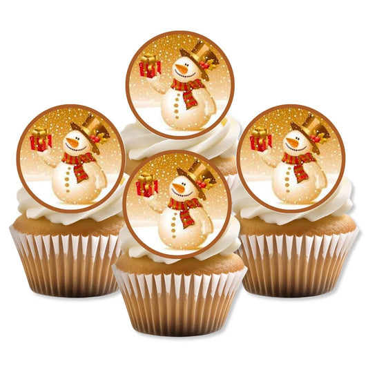 Snowman Edible Cupcake Toppers on white frosted cupcakes
