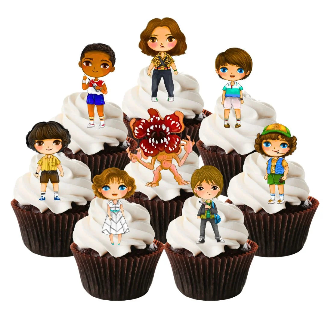 Strange Kids Edible Cupcake Toppers on chocolate cupcakes with white frosting