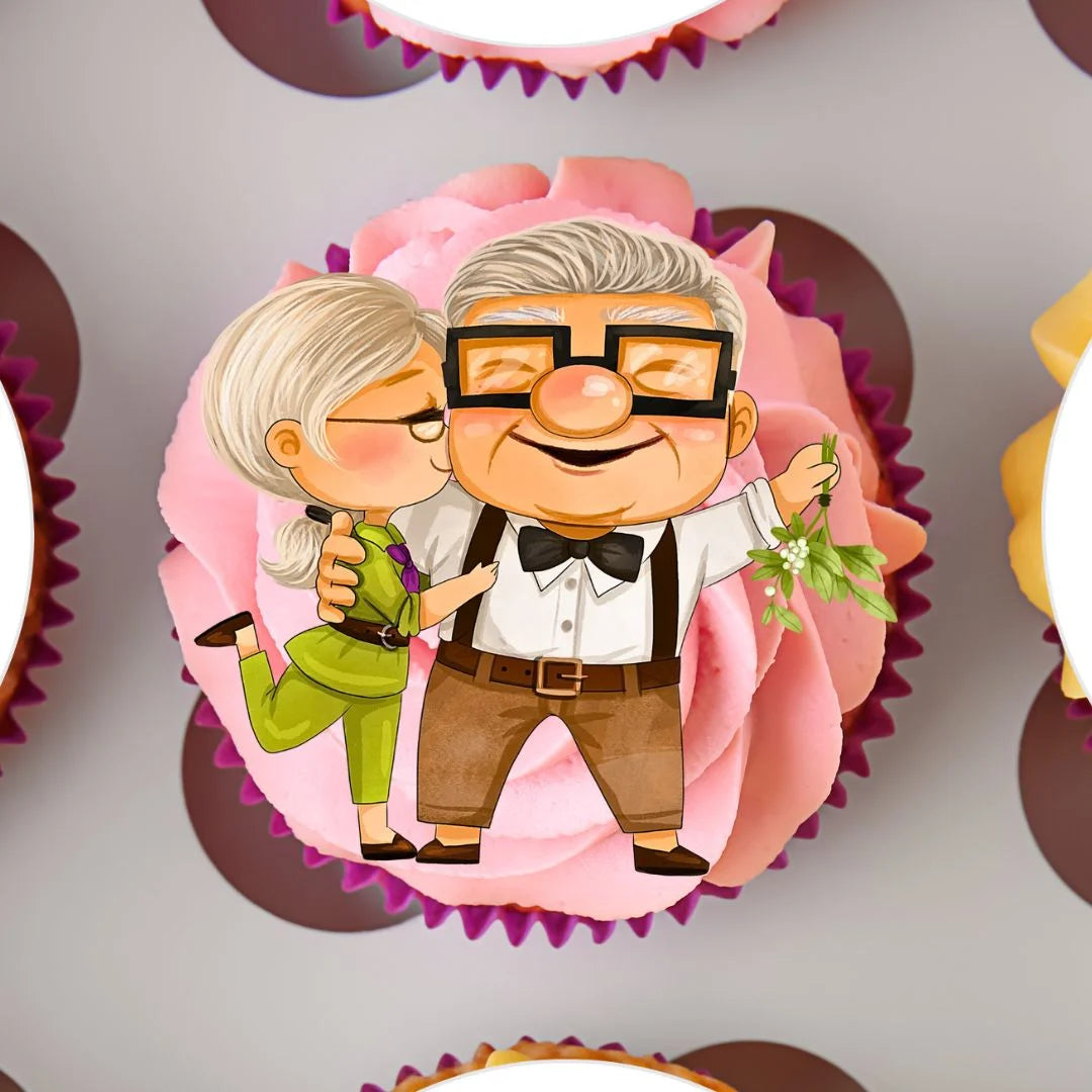UP Themed Edible Cupcake Toppers on chocolate cupcakes with pink frosting
