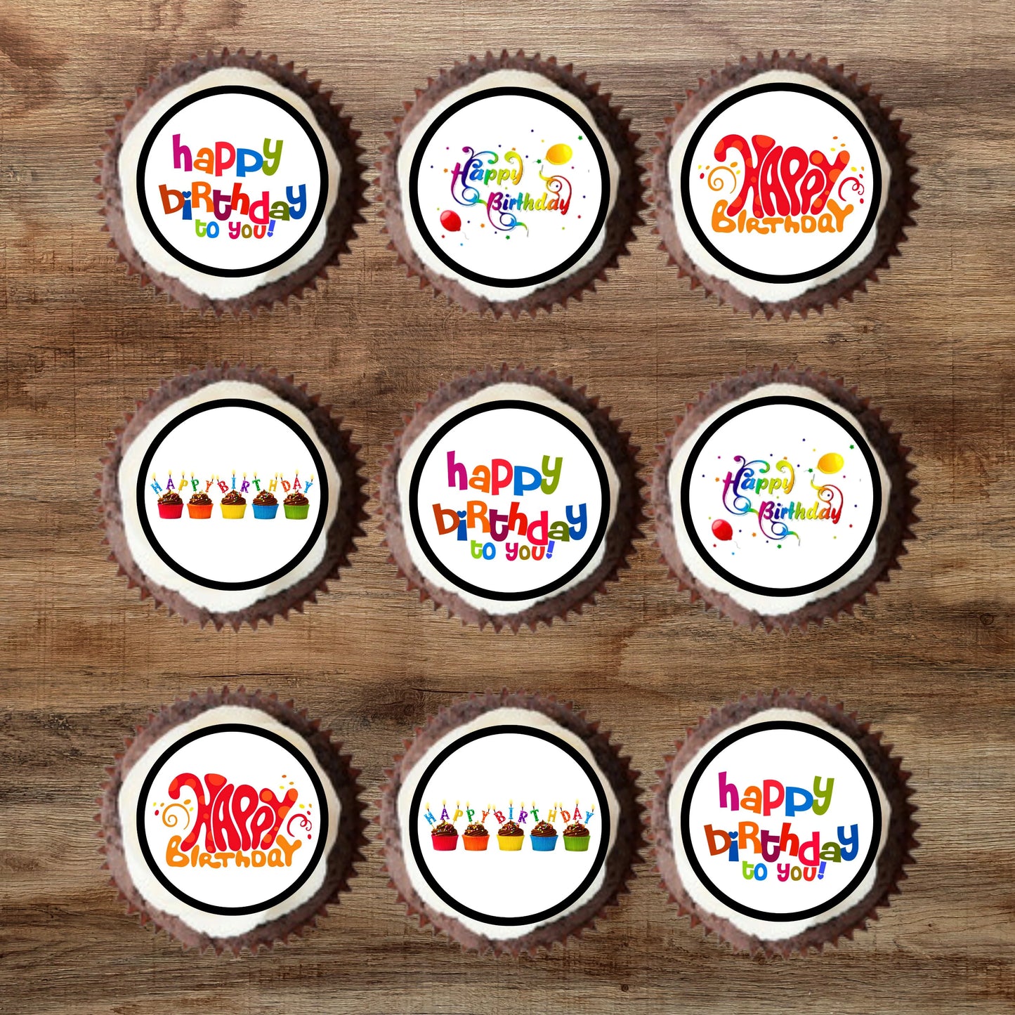 Happy Birthday Edible Cupcake Toppers