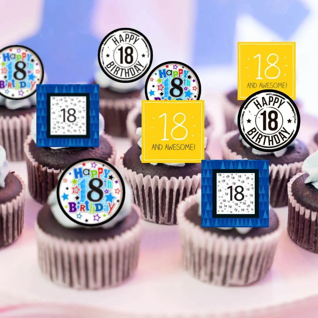 18th Birthday Boy Edible Cupcake Toppers