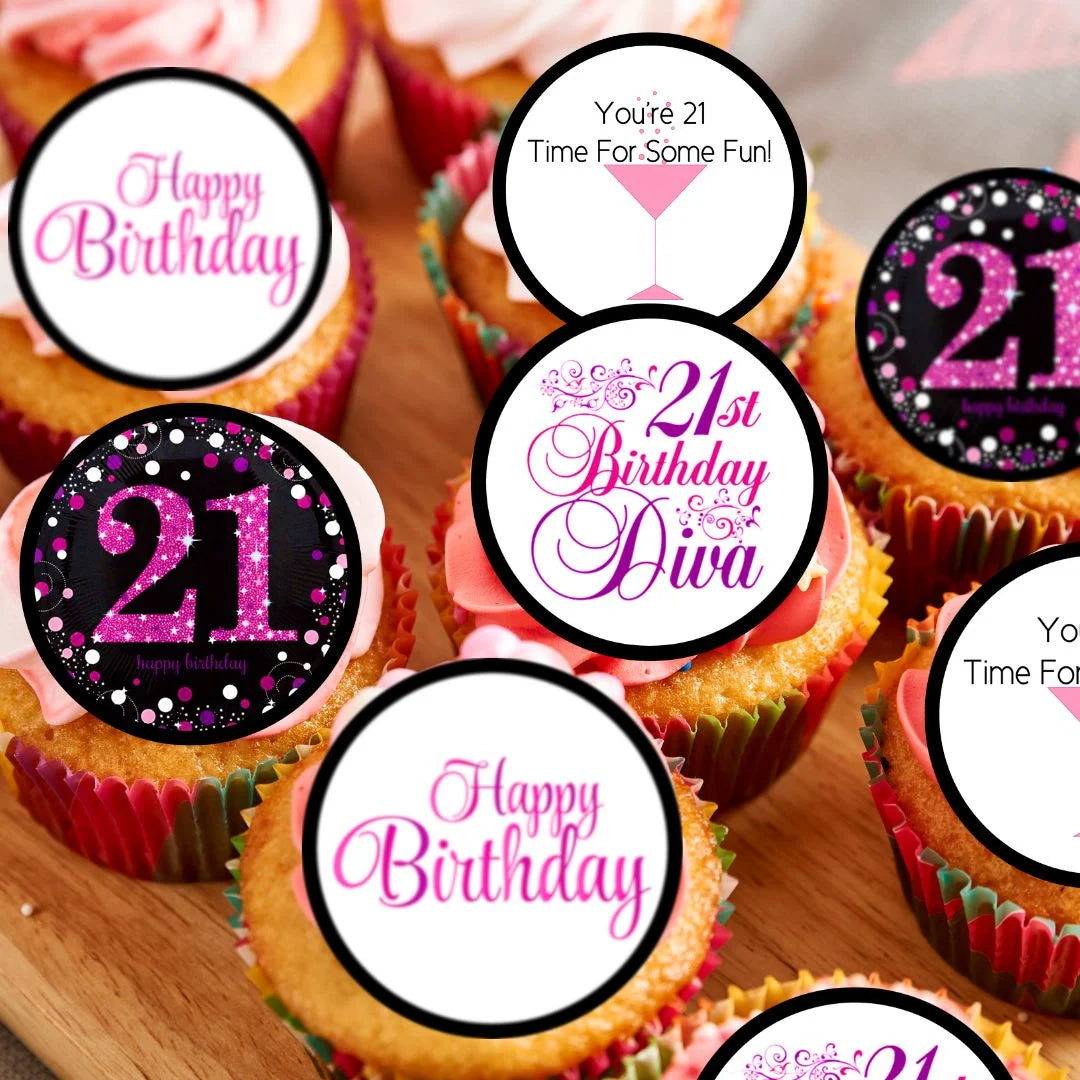 21st Birthday Diva Edible Cupcake Toppers