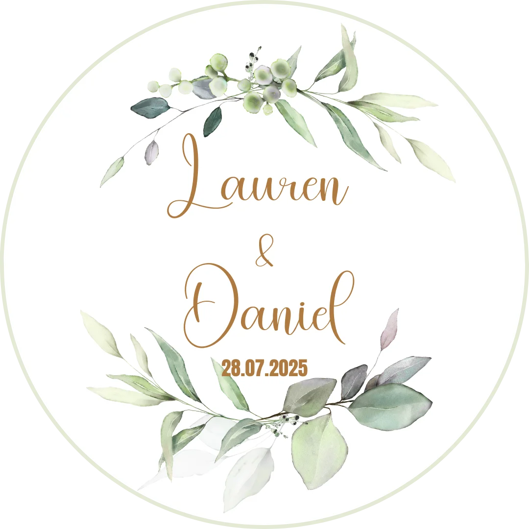 botanical green foliage edible cupcake topper with gold lettering