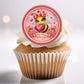 Cupcake with a bee-themed topper labeled 'Bee Mine' on a light background