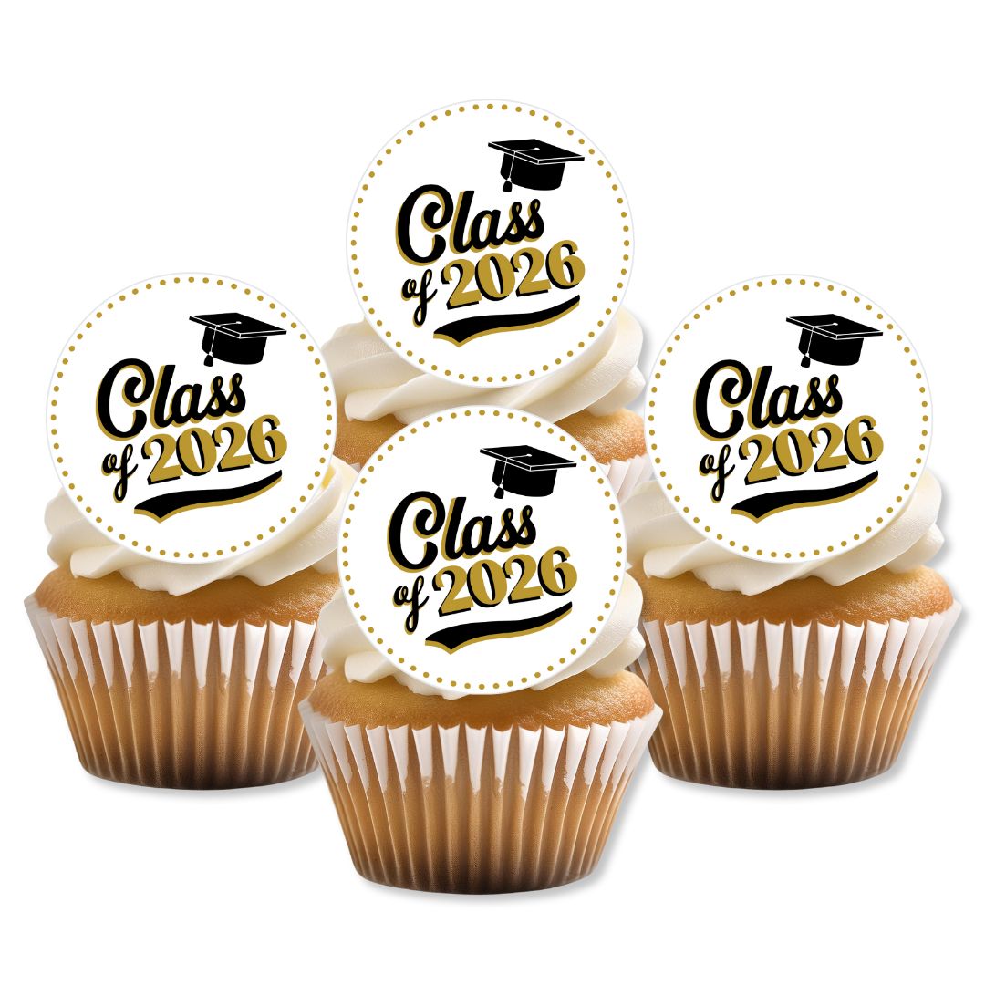 Gold Graduation 2026 Edible Cupcake Toppers