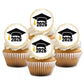 Cupcakes with '2026' and graduation cap toppers on a white background