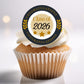 Cupcake with a 'Congratulations Class of 2026' topper on a white background