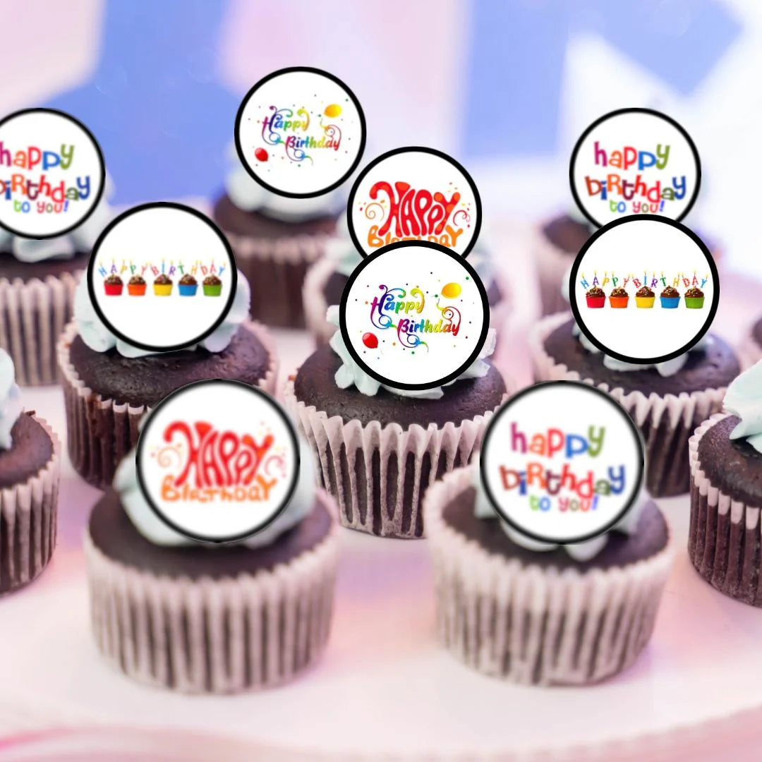 Happy Birthday Edible Cupcake Toppers