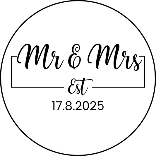 black and white classic mr and mrs personalised wedding favours with the wedding date