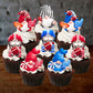 American Football Gnomes Cupcake Toppers  on white frosted cupcakes