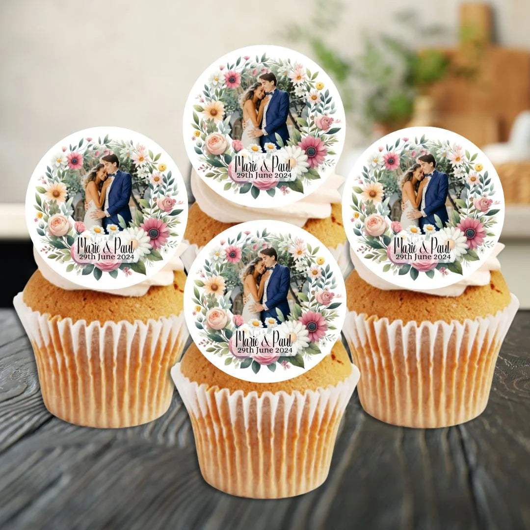 Floral Personalised wedding announcement edible decorations