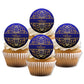 Cupcakes with blue and gold 'Ramadan' toppers on a white background