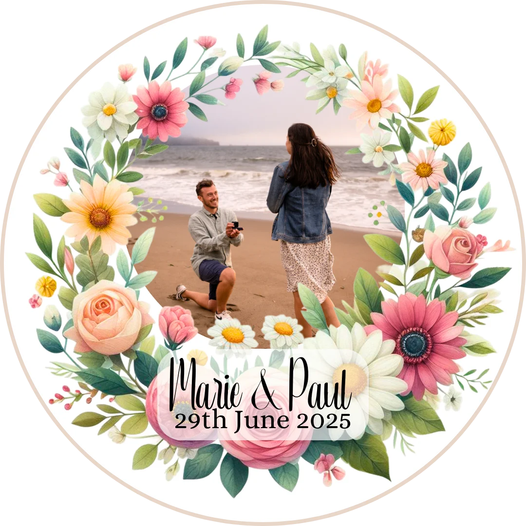 Floral Personalised Engagement Cupcake Topper Design