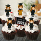 Graduation Girl Edible Cupcake Toppers on white frosted cupcakes 