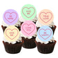 pastel love heart quotes printed on edible wafer paper, on top of chocolate cupcakes