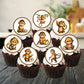 edible cupcake toppers featuring cartoon monkeys. The toppers are on chocolate cupcakes with white frosting