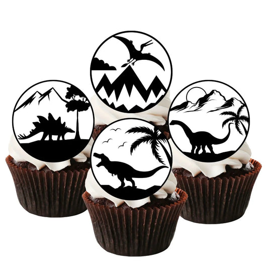 Monochrome Dinosaur Edible Cupcake Toppers