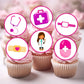 Pink Hospital Nurses round Edible Cupcake Toppers 