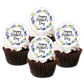 Purple floral mother's day edible toppers placed on chocolate frosted cupcakes