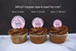 Chocolate cupcakeswith different sizes cupcake toppers in the icing, to display how the different sizes look