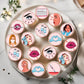 Aesthetic Clinic Theme Edible Cupcake Toppers on white frosted cupcakes