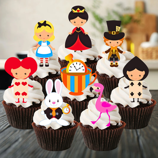 Alice Theme Wonderland Edible Cupcake Toppers