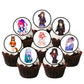 Anime Girls Edible Cupcake Toppers on chocolate cupcakes with white frosting 